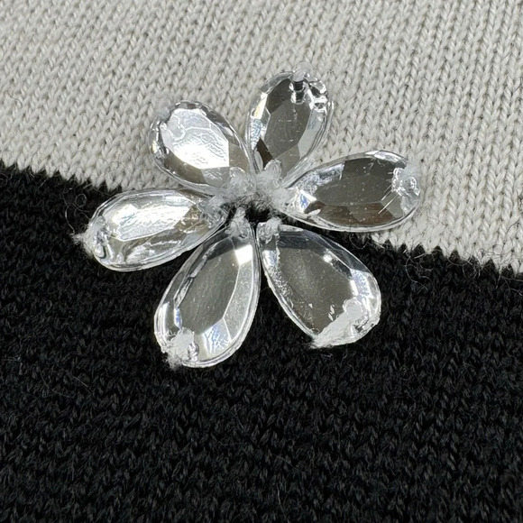 Garnet Hill 100% Wool Rhinestone Flower Striped Shirt. Black and Tan. Small - Picture 9 of 11